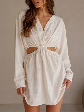 Free People FP Beach White Crinkle Gauze Side Cutout Mini Dress Coverup M